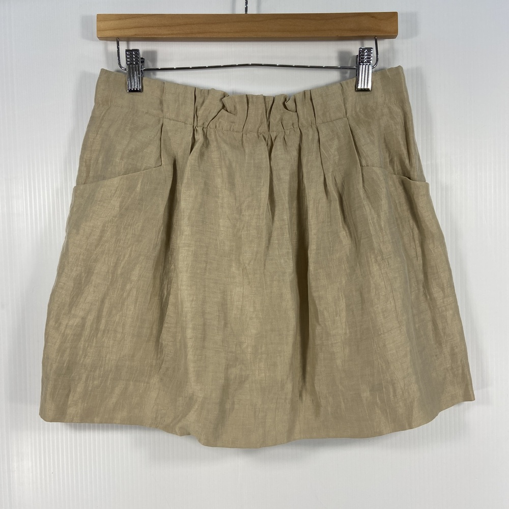 J Crew Charter Mini Skirt Linen Blend Khaki Tan Shimmer Pockets Womens Size 4